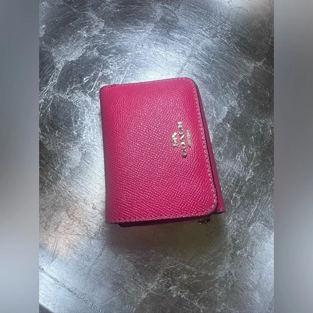 COACH Small Trifold Leather Cerise Pink Wallet.